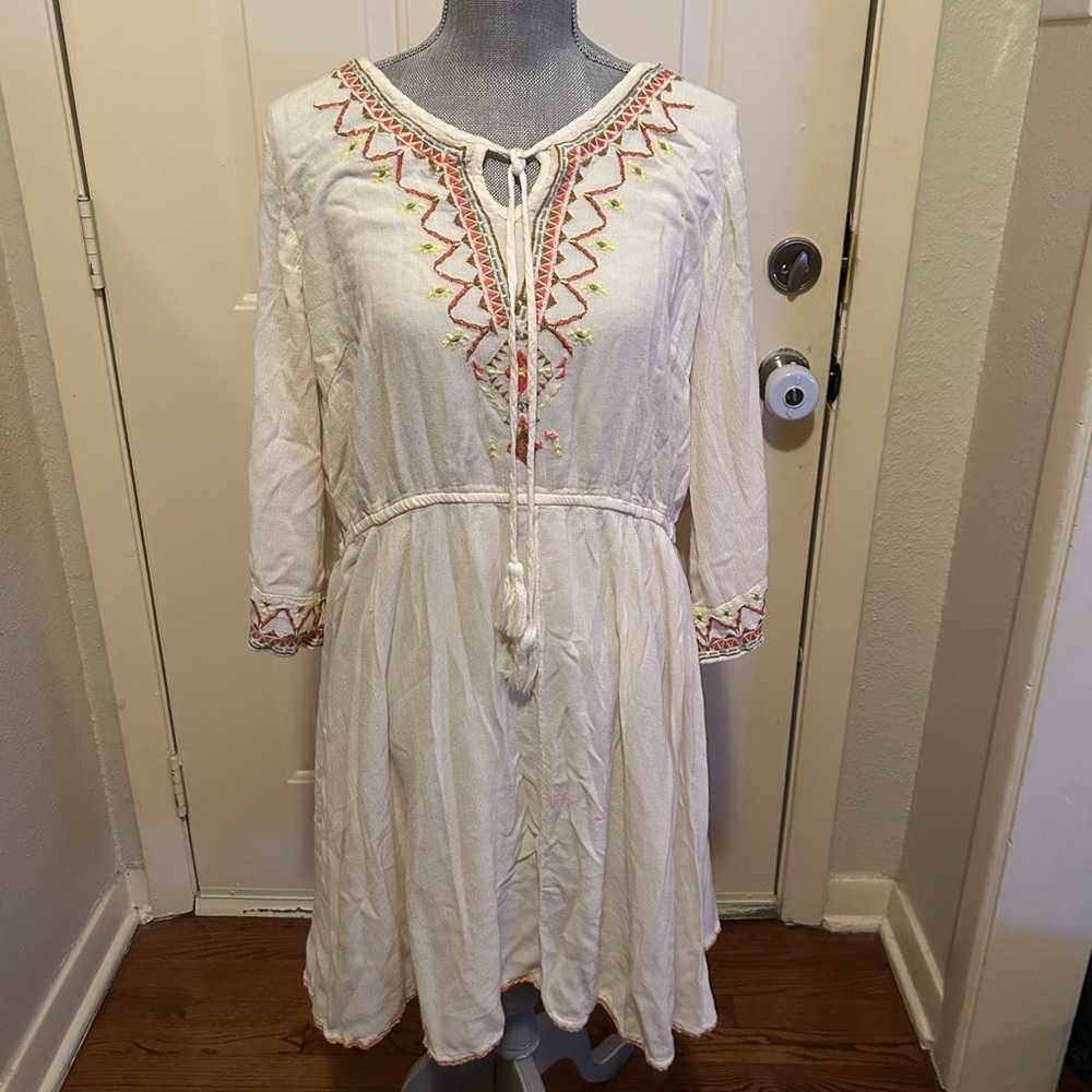 Embroidered White Midi Dress